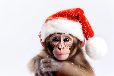 cute baby monkey with santa hat isolated on white backgroundの素材