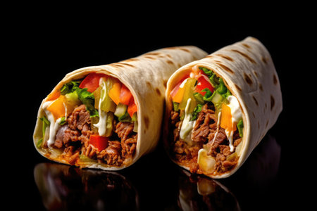 traditional mexican meat burrito wraps with vegetablesの素材