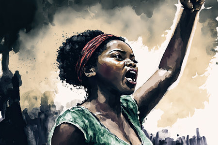 young african american leader protesting against racismの素材