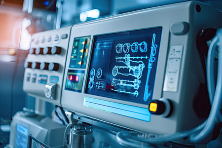 Patient monitor device closeup in hospital room with depth of fieldの素材