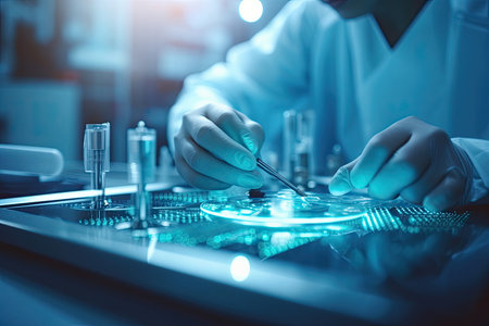 doctor in Surgeons team field holding medical instruments for surgery the patient in operation roomの素材