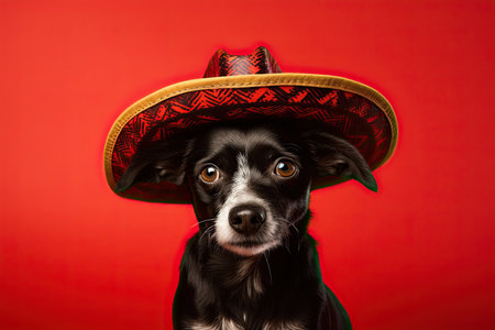 dog of the chihuahua breed with a mexican hatの素材
