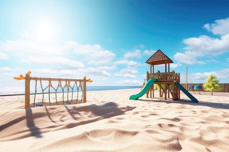 Playground house for children on the beachの素材