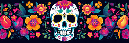 Day of the Dead skull pattern. Day of the dead print. Day of the dead and mexican Halloween texture.の素材