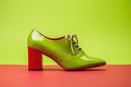 green high heel shoe on red and green backgroundの素材