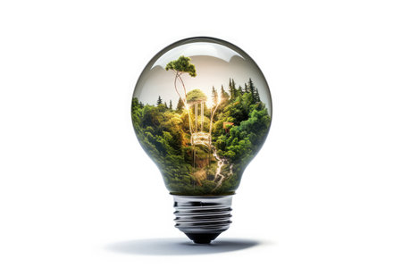 light bulb with a tropical forest inside on white backgroundの素材