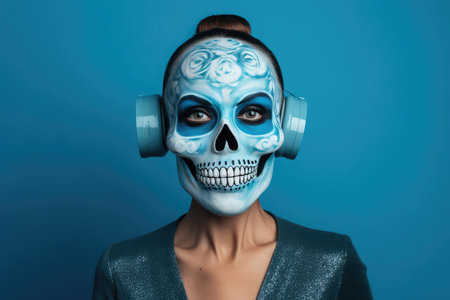 portrait of a woman with her face made up like the mexican skull katrinasの素材