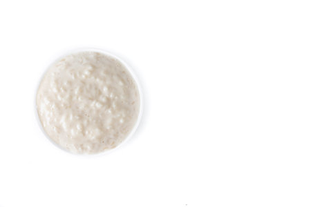 Rice pudding. Rice pudding. Rice pudding in white bowl isolated on white background.の写真素材