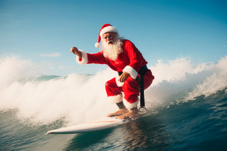 Santa Claus surfing on vacation in summerの素材