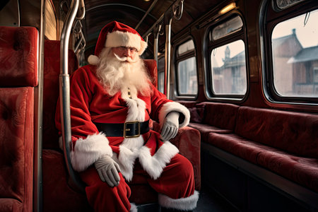 santa claus traveling by trainの素材