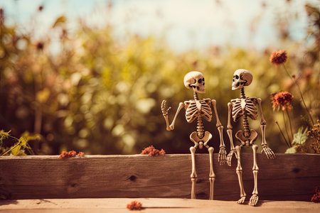 skeleton couple talking outdoorsの素材