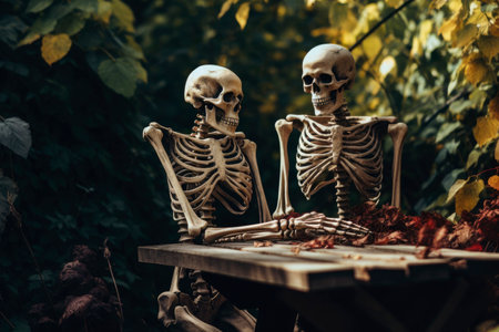 skeleton couple talking outdoorsの素材