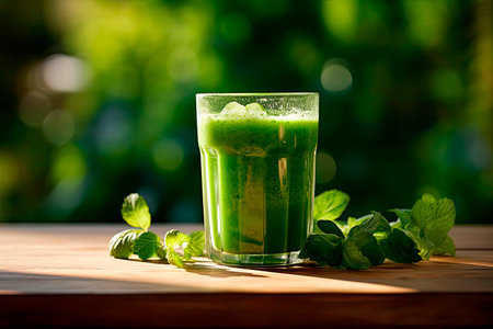 green kale smoothie on wooden tableの素材