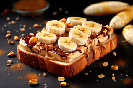 Toast with peanut butter and banana slicesの素材