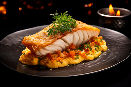 elegant dish of fish with vegetablesの素材