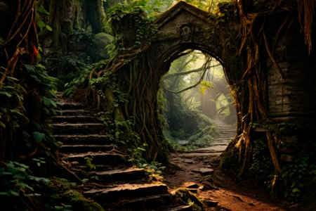 ancient ruins in the middle of the jungleの素材