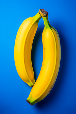 Fresh yellow bananas on blue backgroundの素材