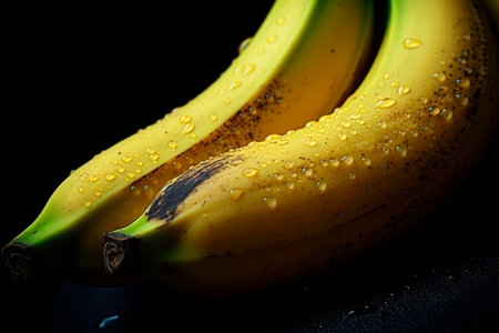 Fresh yellow bananas on black backgroundの素材