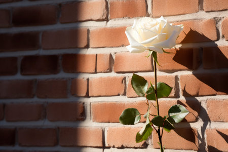 a single white rose resting on the wall, with shade of the roseの素材