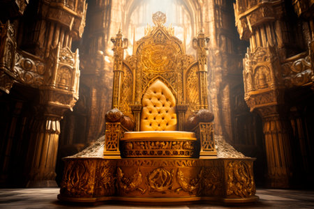 Golden throne inside a golden castleの素材