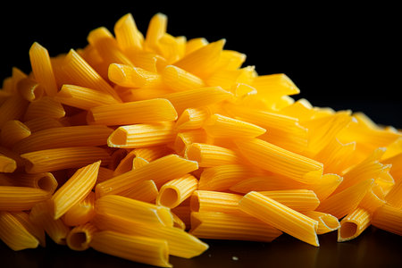 penne pasta on black backgroundの素材
