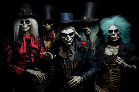 portrait of people in scary costumes for a halloween partyの素材