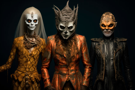 portrait of people in scary costumes for a halloween partyの素材