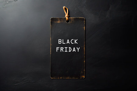 black friday black label tag on black backgroundの素材