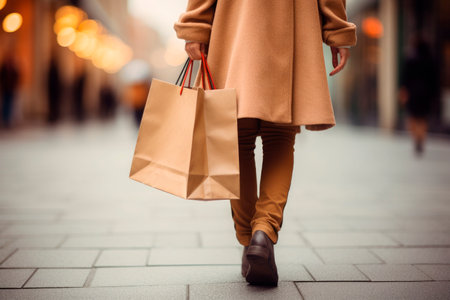 closeup detail of female hand holding a shopping bagの素材