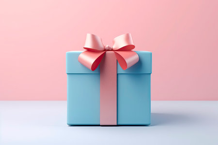 Minimal composition background of pastel pink and blue Christmas gift box. patternsの素材