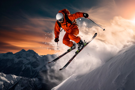 Skiing. Jumping skier. Extreme winter sports,の素材