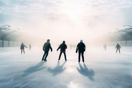 group of friends ice skating togetherの素材