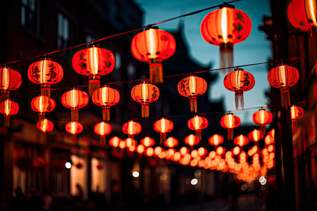 Chinese new year lanterns in china town on the streetの素材
