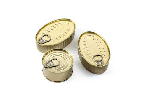 Canned food in metal can isolated on white background
