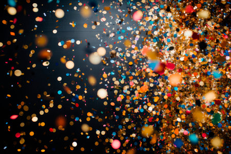 rain of golden confetti on dark backgroundの素材