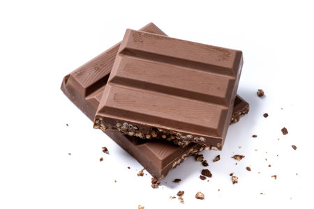 Chocolate nougat nougat with puffed rice for Christmas isolated on white backgroundの写真素材