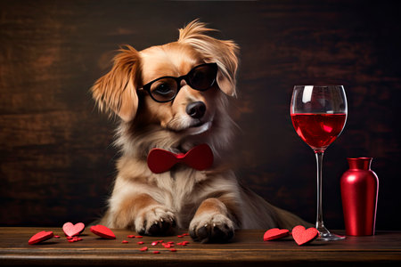 Dog with glasses of red heartの素材