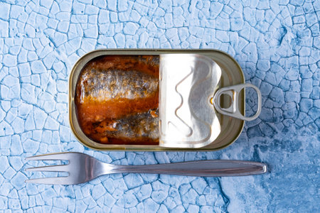 Canned food in metal can isolated on white backgroundの写真素材