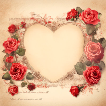 Happy Valentine's Day concept on vintage paper sheet with rosesの素材