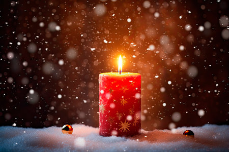 Christmas advent candle with snow. Copy spaceの素材