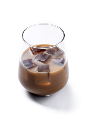Traditional Irish cream coffee liqueur with ice isolated on white background