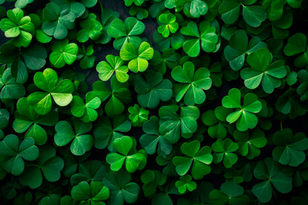 fresh three-leaved shamrocks background. St. Patrick`s day holiday symbolの素材