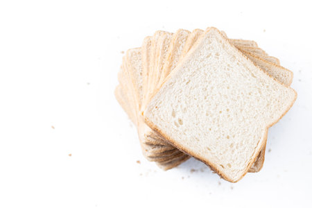 Sliced white bread isolated on white background.
