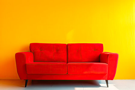 red sofa on yellow backgroundの素材