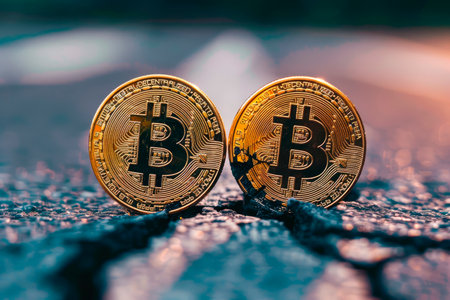 bitcoin coin broken in halfの素材