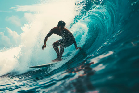 professional surfer riding waves.Surfing action water board sport.の素材