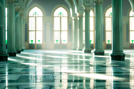 interior of a mosque with columns and windowsの素材