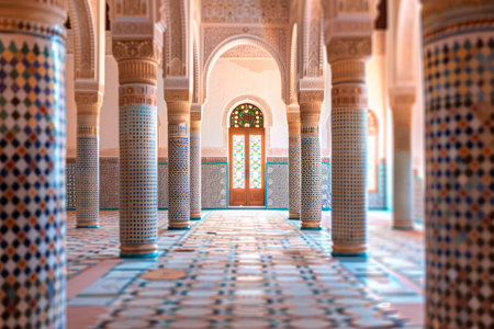 interior of a mosque with columns and windowsの素材