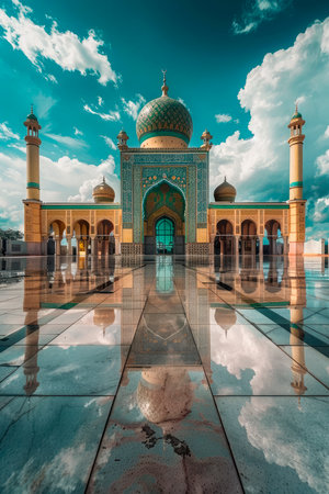image of the architecture of a mosque with blue sky in the backgroundの素材