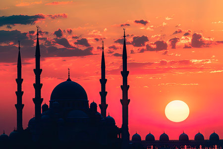 image of the architecture of a mosque at sunsetの素材
